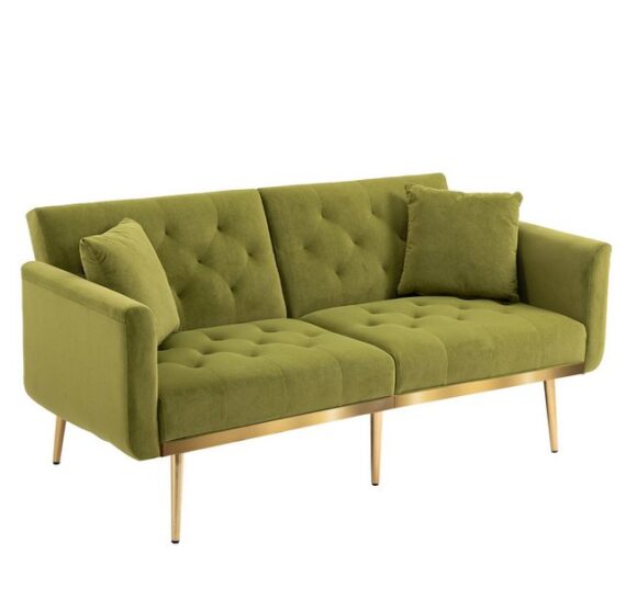 KLAM HOME Sofa Schlafsofa 3-Sitzer-Sofa 3-fach verstellbarer Rückenlehne, aus weichem Samt mit robuste Metallfüßen, geeignet für Wohnzimmer, Schlafzimmer