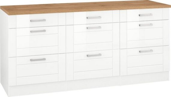 KOCHSTATION Unterschrank KS-Tinnum 180 cm breit, Metallgriffe, MDF Fronten, mit 3 Schubkästen, 6 Auszüge