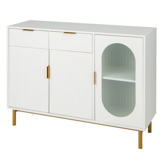 KOMFOTTEU Küchenbuffet Sideboard Küchenschrank, Glastür & Metallbeinen