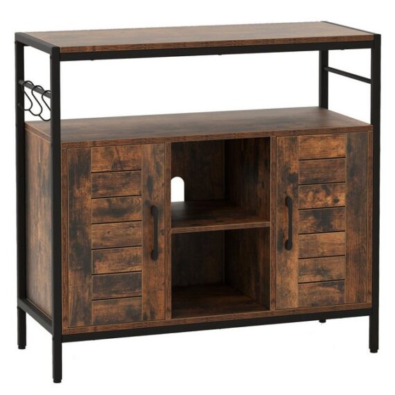 KOMFOTTEU Küchenbuffet Sideboard mit 2 Türen, verstellbaren Regalen & 3 Haken