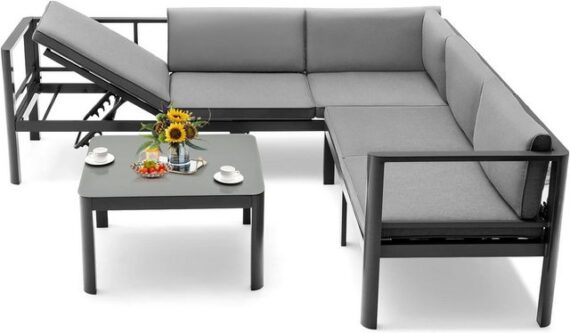 KOMFOTTEU Loungesofa 3-Teiliges Gartenmöbel Set, Moderne Sitzgruppe für Außen- und Innenbereich