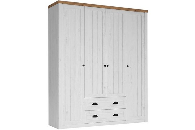 KONSIMO® Drehtürenschrank LEMAS Kleiderschrank, hergestellt in der EU, mit Kleiderstange, Provenzalische Stil, mit dunklen Eichenelementen