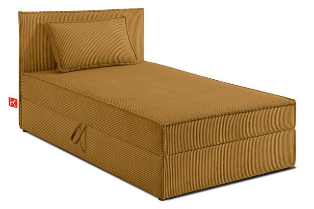 KONSIMO Jugendbett Einzelbett, Polsterbett ROTI, Tagesbett (90 cm x 200 cm), hergestellt in der EU, mit Polsterkissen, liegefläche Vollbezug