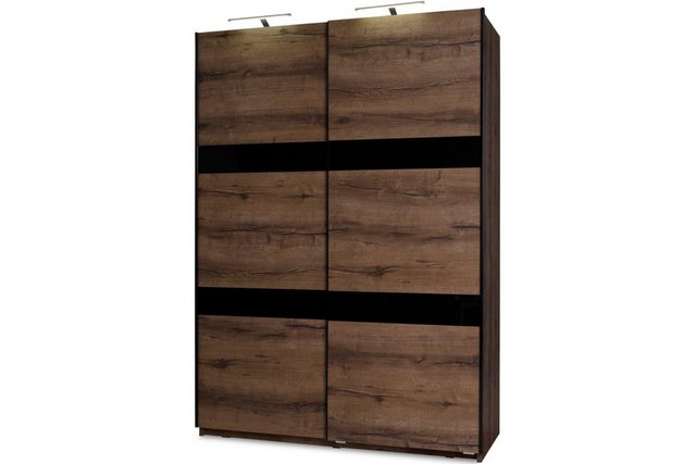 KONSIMO® Schwebetürenschrank MERO Kleiderschrank mit Türen, mit Einlegeböden, mit Kleiderstange, Holztextur