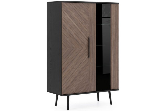 KONSIMO® Vitrine LANDI Vitrinenschrank, Standvitrine, hergestellt in der EU, Soft-Close-Funktion, Metall Füße 20 cm