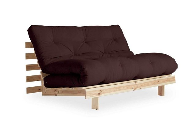 Karup Design 2-Sitzer Schlafsofa ROOTS 140 cm Sofa Gestell Kiefer Massivholz Bezug Braun