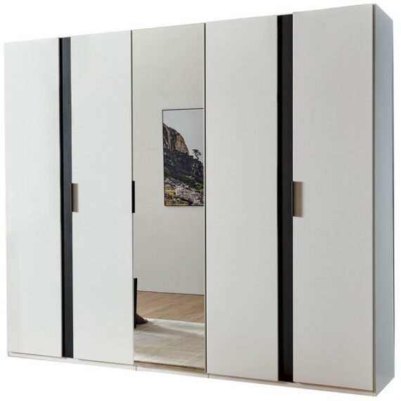 Lomadox Kleiderschrank RONDA-43 Garderobenschrank Schlafzimmerschrank 250cm breit modern weiß mit grau