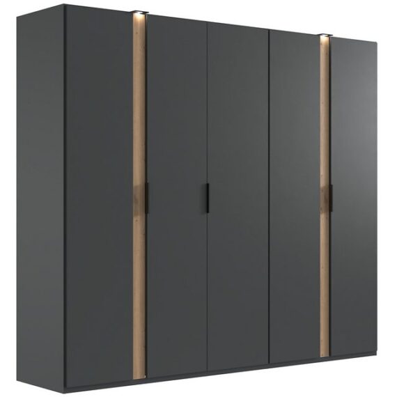 Lomadox Kleiderschrank RONDA-43 Schlafzimmerschrank 250 cm breit inkl. Beleuchtung in grau mit Eiche