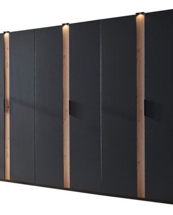 Lomadox Kleiderschrank RONDA-43 Schlafzimmerschrank 300 cm breit inkl. Beleuchtung in grau mit Eiche