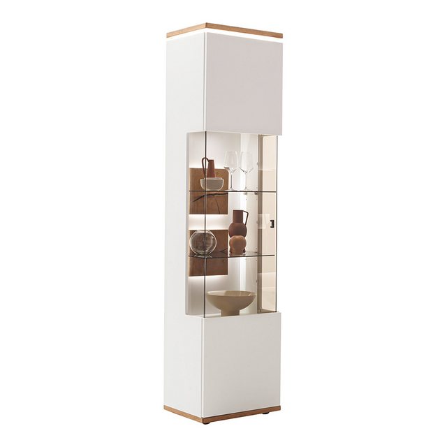 Lomadox Vitrine MULLINGAR-05 Vitrinenschrank mit LED-Beleuchtung, weiß mit Eiche, montiert