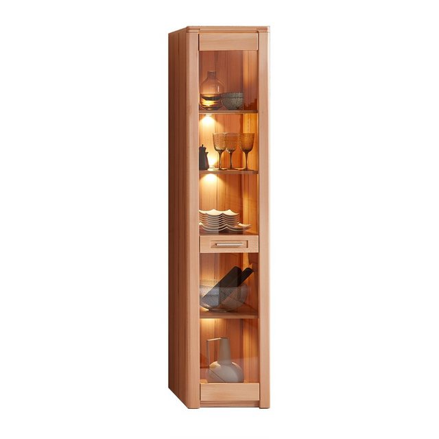 Lomadox Vitrine NEWTON-36 Front Kernbuche massiv, LED-Beleuchtung, B/H/T ca. 43/203/40 cm