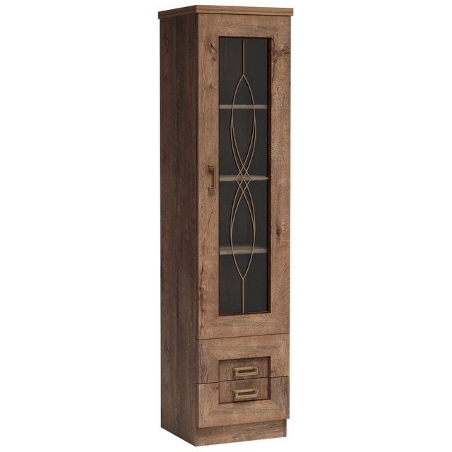 Lomadox Vitrine TEORA-161 in Lefkas Eiche Oak braun Metallgriffe Glastür 46×190,5×44 cm