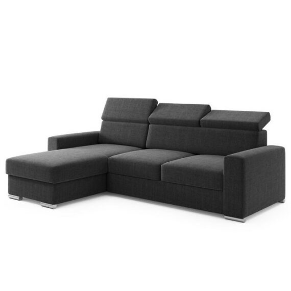 M-Punkt24 Ecksofa Ecksofa Bari Webstoff Grau oder Schwarz mit Bett und Bettkasten, Rechts und Links universell aufbaubar, mit Bettfunktion