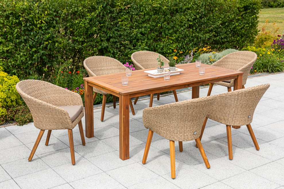 MERXX Garten-Essgruppe „Arrone“, (7 tlg.), 6 Sessel mit Tisch