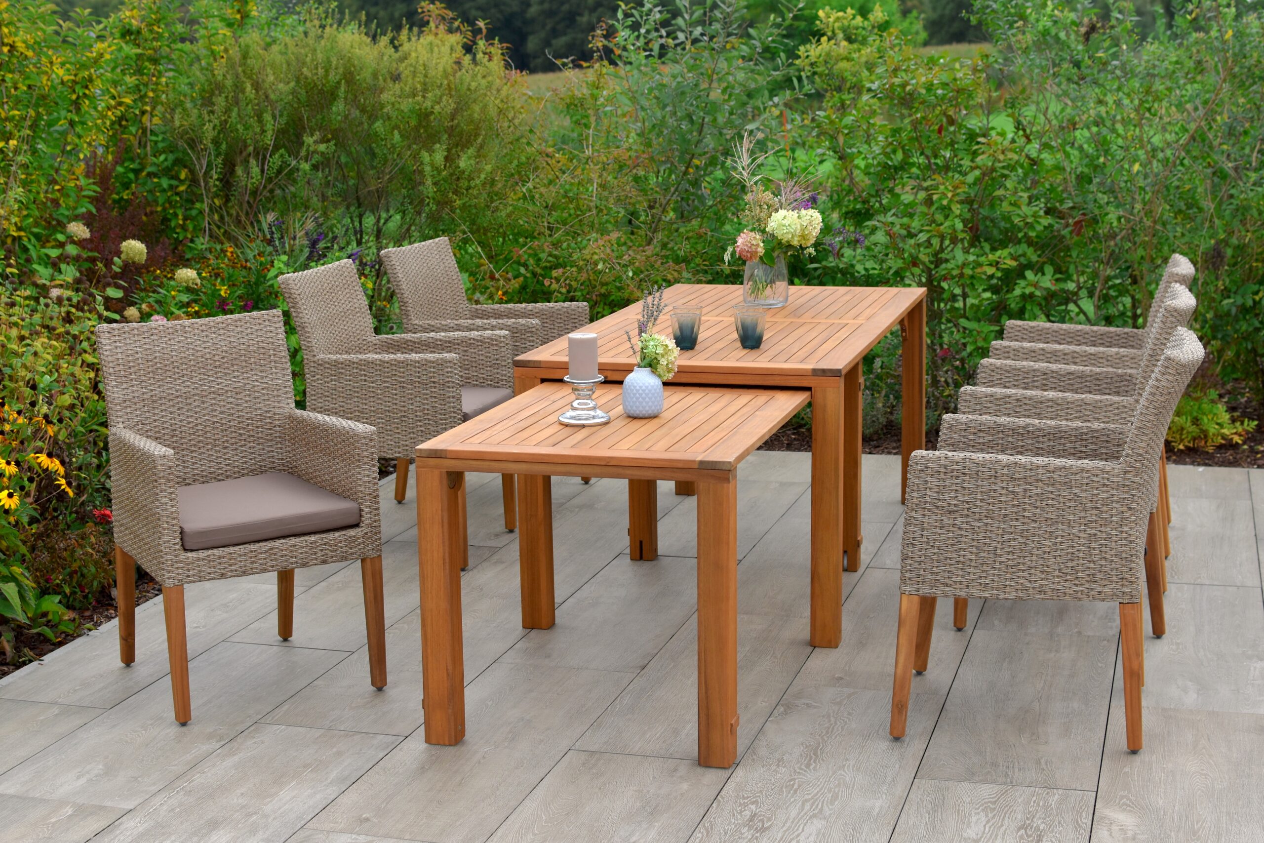 MERXX Garten-Essgruppe „Ranzano“, (Set, 13 tlg.), 6 Sessel inkl. Sitzkissen, Ausziehtisch