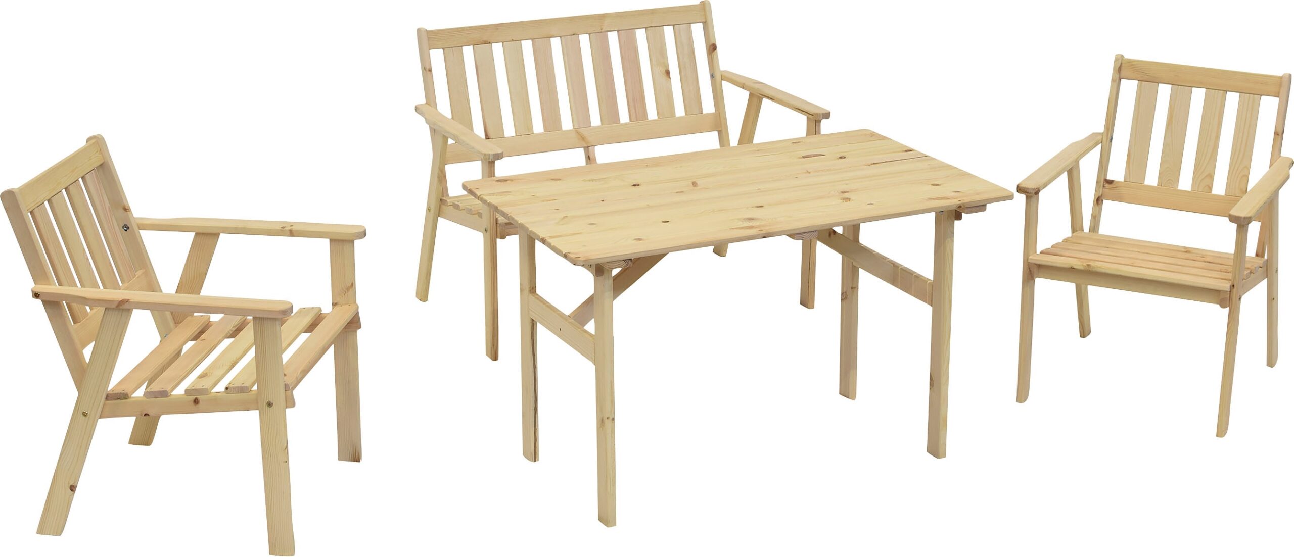 MERXX Garten-Essgruppe „Sylt“, (4 tlg., 2x Sessel, 1x Bank, 1x Tisch), Kiefernholz