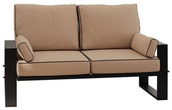 MKS MÖBEL Sofa ELBA, Wellenfeder, Stahlrahmen, T30-Schaum, Outdoor, Terrasse, Wetterfest, 2-Personen, Gartensofa mit Kissen, Metall