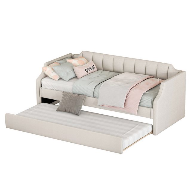 MODFU Bett Daybett Tagesbett ausziehhare Liegeffäche Schlafsofa, Kinderbett (Gepolstertes Single Daybed mit Rollbett, 90 x 200(190) cm), Ohne Matratze