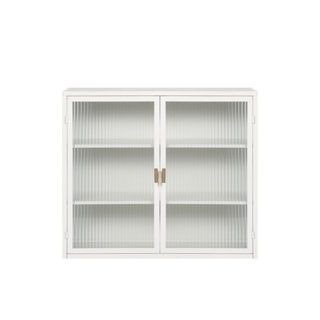 MODFU Hängeschrank Zweitüriger Wandschrank 70 cm,Stauraumschrank Hängevitrine (Aktenschrank, mit geriffeltem Glas, 3-stufigem Stauraum, wandmontierbar, ideal für Wohnzimmer & Eingangsbereich) Gewichtskapazität: 5 kg pro Regal