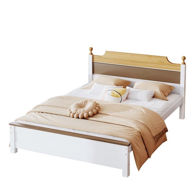 MODFU Holzbett Einzelbett, Jugendbett, Gästebett (140×200 cm, Erwachsenenbett, mit Kopf- und Fußteil aus MDF), ohne Matratze