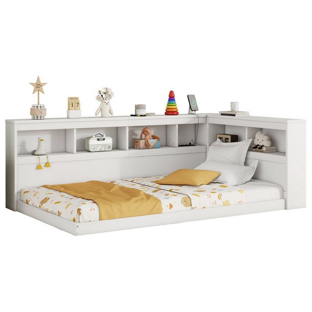 MODFU Kinderbett Daybett Tagesbett Schlafsofa Einzelbett Jugendbett (Mit Steckdose und 2 USB-Anschlüssen, Bett mit Lattenrost, 90 x 200 cm), ohne Matratze