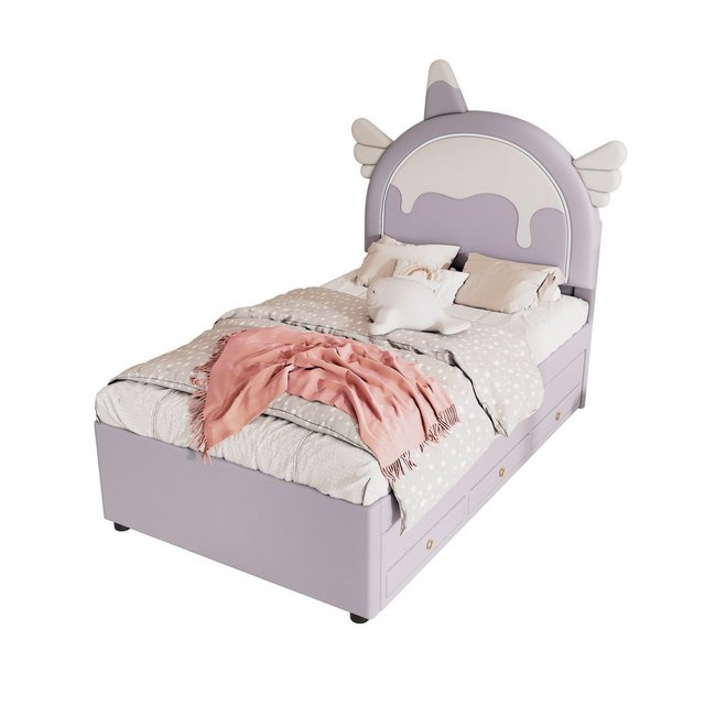 MODFU Kinderbett Einhornform, ausgestattet mit ausziehbares rollbett, kunstleder (90*200cm), ohne Matratze