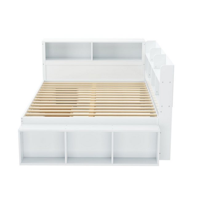 MODFU Kinderbett Einzelbett (Multifunktionales Kinderbett, mit Lattenrost, ohne Matratze, 140*200cm), mit Schubladen, Bücherregal und Stauschrank