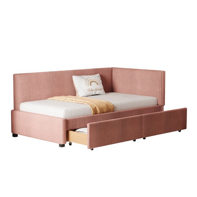 MODFU Polsterbett Daybett Tagesbett Schlafsofa Kinderbett Einzelbett Jugendbett (im klassischen Mid-Century-Stil mit 2 großen Stauraumschubladen – Ideal für kleine Räume und Gästezimmer, 90×200 cm), Ohne Matratze