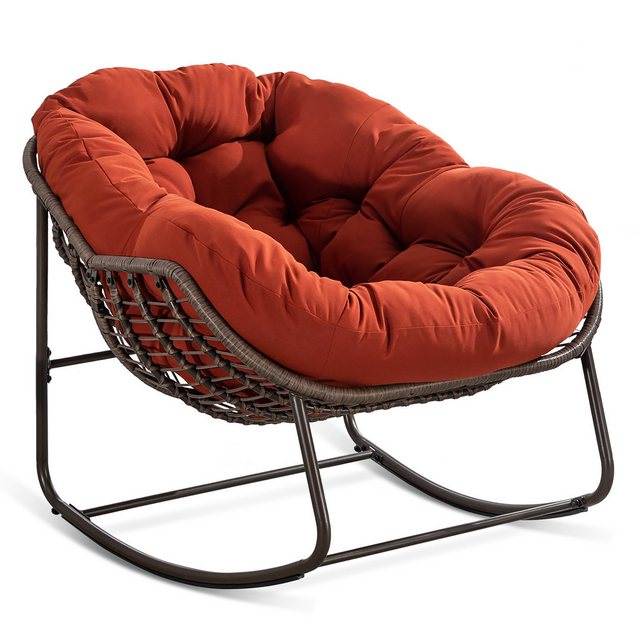 MODFU Sofa Rattan-Schaukelstuhl für Outdoor,Relaxsessel, Rattan-Schaukelstuhl für Outdoor & Wohnzimmer – Ergonomischer Schaukelstuhl mit weichen Polstern, Stahlrahmen, UV-beständig, für Garten & Terrasse.