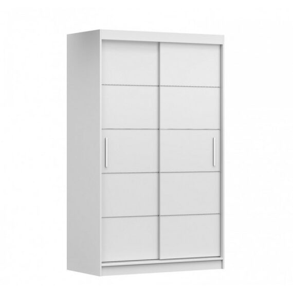 MOEBLO Kleiderschrank NOAH 06 (mit dekorativen Elementen aus Aiminium, Schwebetürenschrank 2-türig Schrank, Gaderobe mit vielen Einlegeböden und Kleiderstange), (BxHxT): 120x200x61 cm