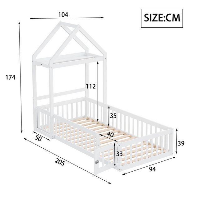 Merax Kinderbett, 90×200 Einzelbett aus Massivholz mit Stauraum