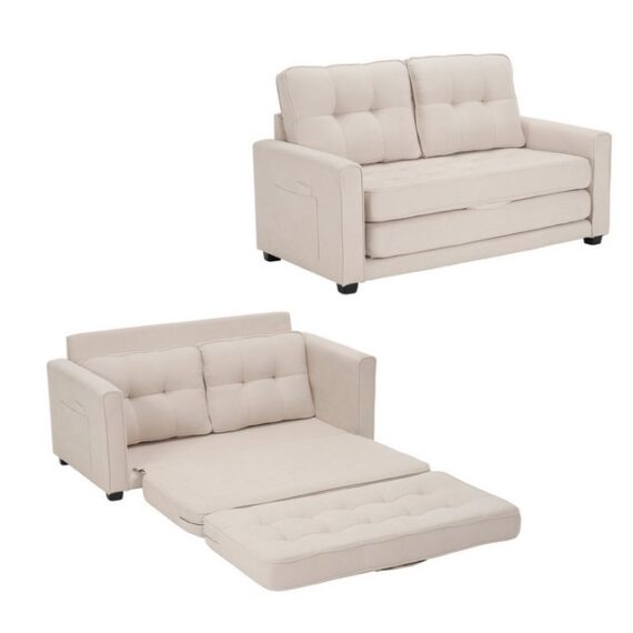 Merax Schlafsofa 3-in-1 Klappbares Couch, Bettsofa, Sofa mit Schlaffunktion,2-Sitzer,Bodensofa,Liegefläche 127x169cm