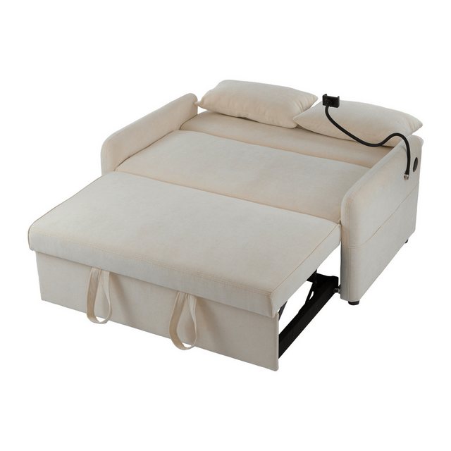 Merax Schlafsofa mit 3-in-1 Bettfunktion, Loungesessel mit USB und Handyhalter, Schlaffunktion und viel Stauraum