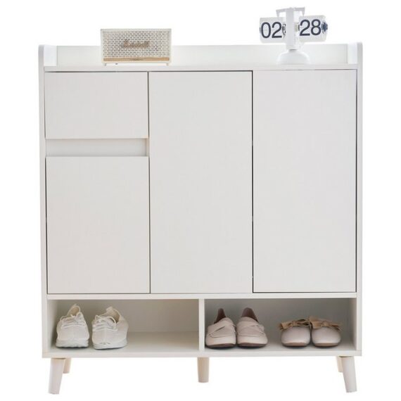 Merax Schuhschrank mit 2 Türen, 1 Schublade und verstellbaren Einlegeböden Schuhaufbewahrung Sideboard Kommode, H99xB90xT35cm