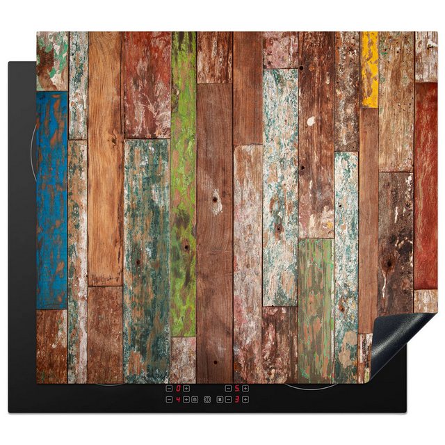 MuchoWow Herd-Abdeckplatte Holz – Farben – Regale – Holzoptik, Vinyl, (1 tlg), Herdabdeckplatten für Ceranfeld, Induktionsschutz, 65×55 cm