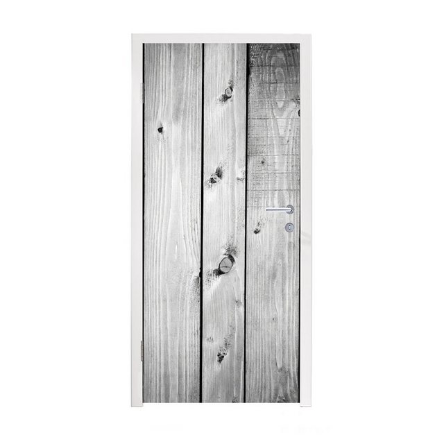 MuchoWow Türtapete Weiß – Regale – Holz – Boden, Matt, bedruckt, (1 St), Selbstklebende Tapete, Folie für Möbel, 75×205 cm