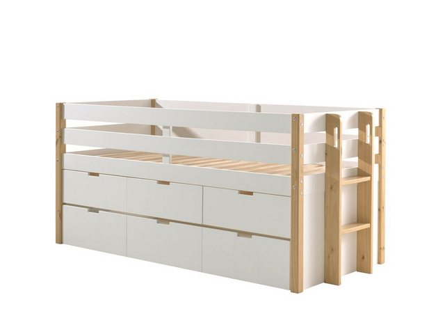 Natur24 Einzelbett Halbhohes Margrit Bett 219,4 x 100 x 97,8 cm Kiefer MDF Weiß Natur