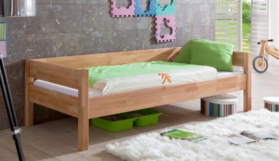 Natur24 Kinderbett Einzelbett Nik in Buche Massiv Natur lackiert 90x200cm Bett