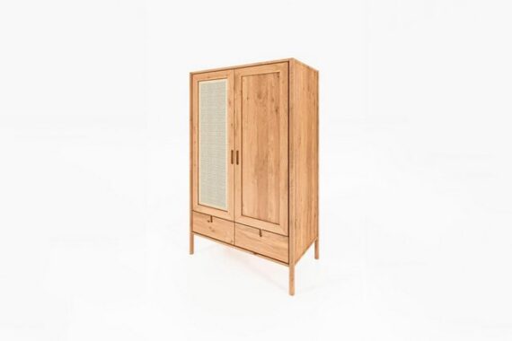 Natur24 Kleiderschrank Kleiderschrank Zola Wildeiche massiv mit Rattan 108x175 Schubladen