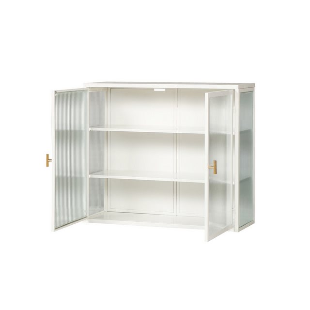 OKWISH Hängeschrank mit Glastüren, dreistufiger Stauraum 70 cm Wandschrank, Hängevitrine (Aktenschrank Stauraumschrank, wandmontiert oder freistehend, für Wohnzimmer, Badezimmer & Esszimmer) Gewichtskapazität: 5 kg pro Regal