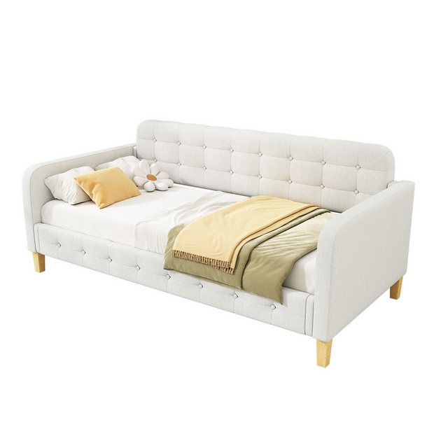 OKWISH Schlafsofa Hausbett, Knopfnagelverzierung, einfach und stilvoll, 90×200 cm, ohne Matratze