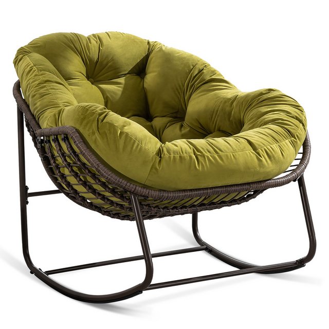 OKWISH Sofa wetterfestes Material,Rattan-Schaukelstuhl für Outdoor, Outdoor-Rattan-Schaukelstuhl mit gepolstertem Sitz – Wetterfest, ergonomisch, ideal für Garten, Terrasse und Wohnzimmer