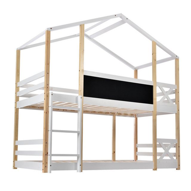 Odikalo Kinderbett Etagenbett Hochbett Baumhaus Rutsche Leiter Lattenrost 2*90x200cm Weiß