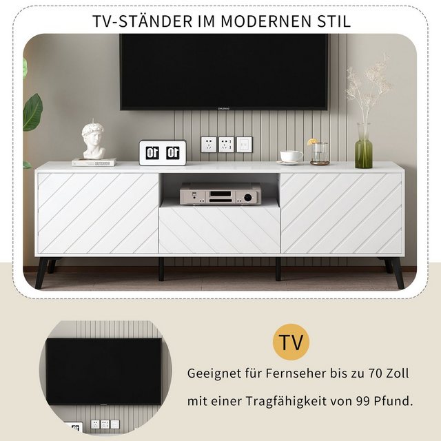 Odikalo TV-Schrank TV-Ständer Sideboard 2 Türen 2 Schubladen Trennwänden Metallfüße Weiß