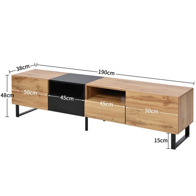 Odikalo TV-Schrank TV-Ständer Sideboard Lowboard geräumiger Stauraum Schubladen Natur