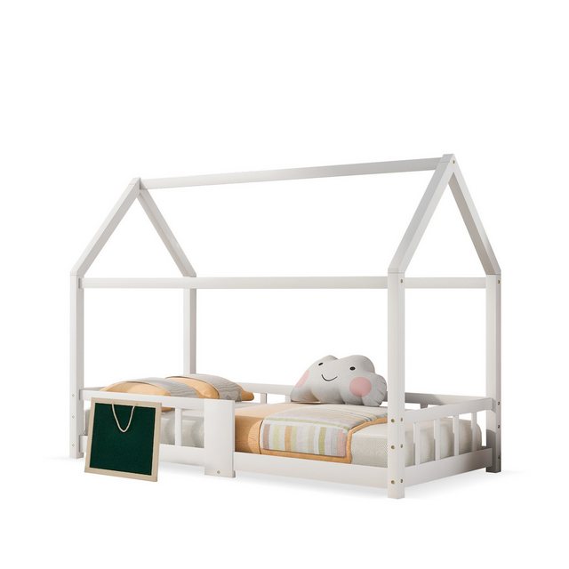 PHOEBE CAT Kinderbett (Hausbett 90x200cm), Kinderbett mit Tafel, Rausfallschutz und Lattenrost, Kiefer