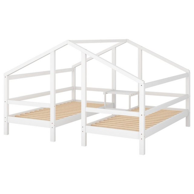 PHOEBE CAT Kinderbett (Jugendbett Einzelbett), 90×200 cm Hausbett für 2 Kinder, mit Rausfallschutz und Lattenrost