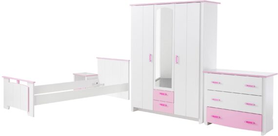 Parisot Jugendzimmer-Set "Biotiful", (Set, 4 tlg., Bett, Nachttisch, Schrank, Kommode), mit Kleiderschrank und Kommode