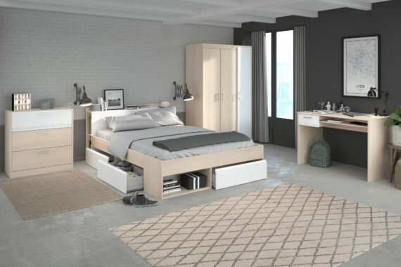 Parisot Jugendzimmer-Set "Most", (Set, 4 tlg., Bett mit Schubkästen, Kleiderschrank, Schreibtisch, Schubkastenkommode)