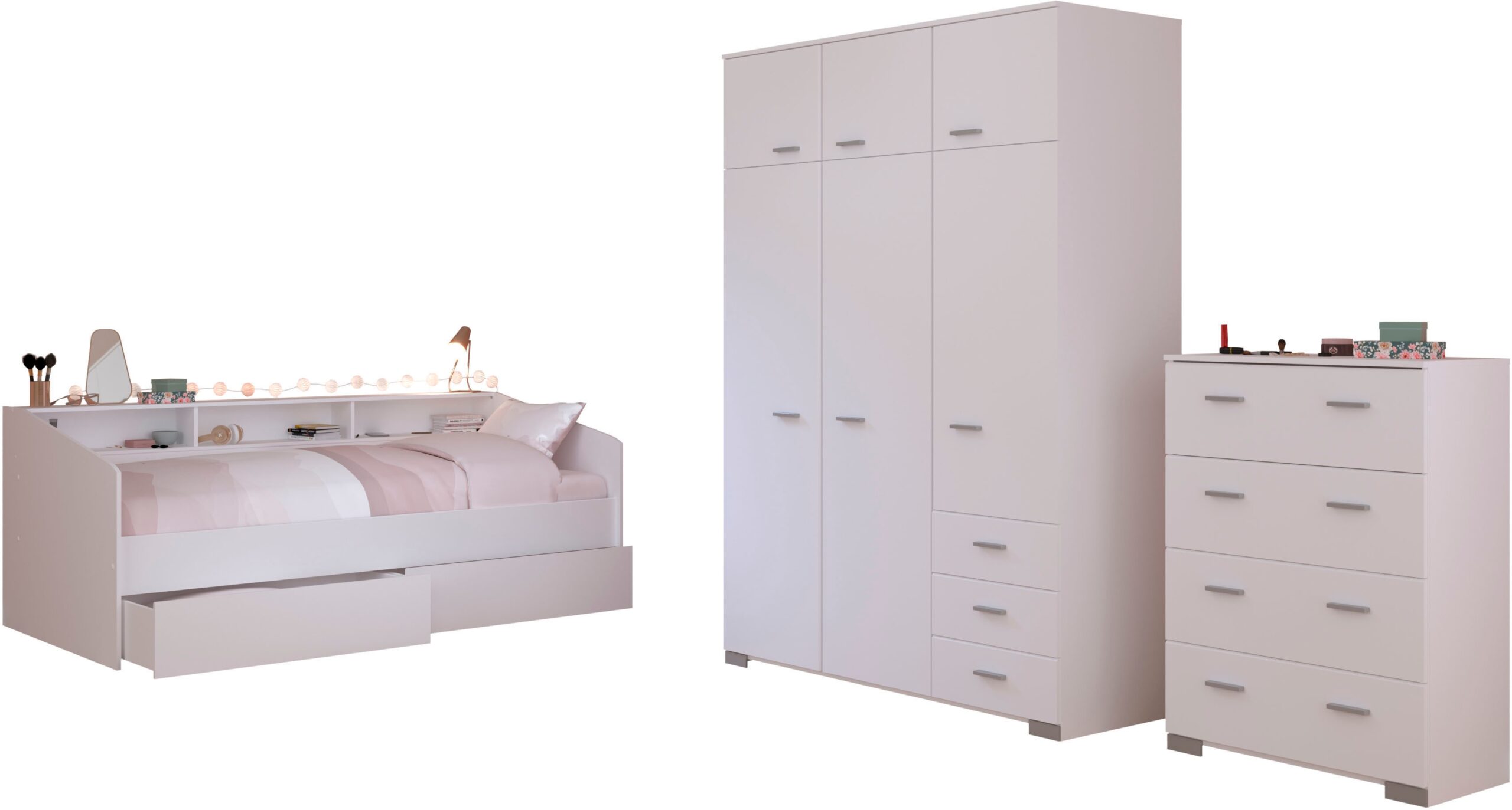 Parisot Jugendzimmer-Set "Sleep 41", (Set, 4 tlg.), Rückwände der Fächer am Bett drehbar